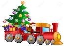 Santa Claus And Reindeer Delivering Gifts In Red Train With Christmas Tree  Illustration Stock Photo, Picture And Royalty Free Image. Image 11585690.
